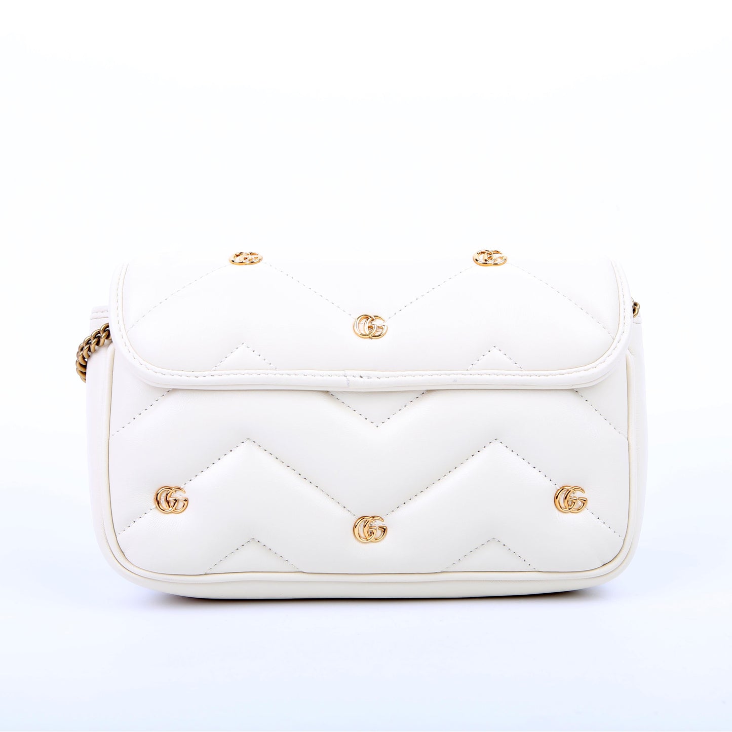 768293 Marmont GG Studded With Card Holder Deerskin Cream