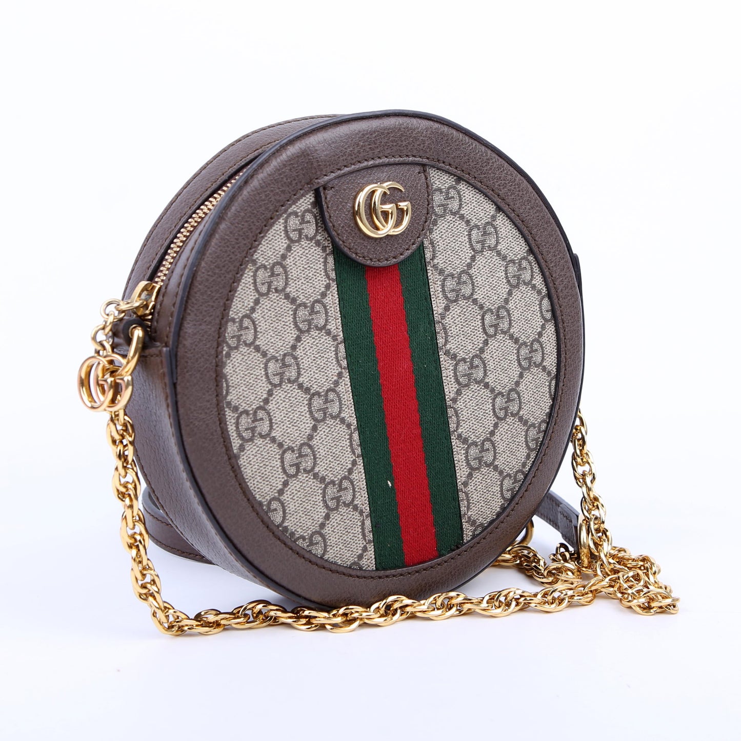 550618 Ophidia GG Supreme Round Small Crossbody Brown