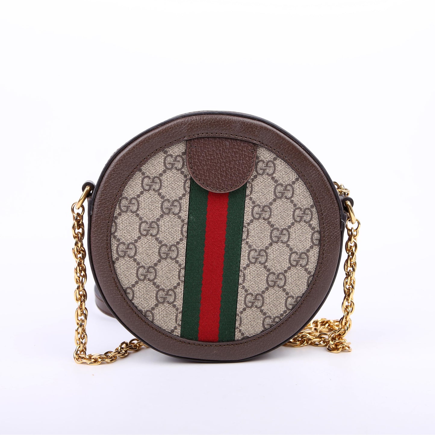 550618 Ophidia GG Supreme Round Small Crossbody Brown