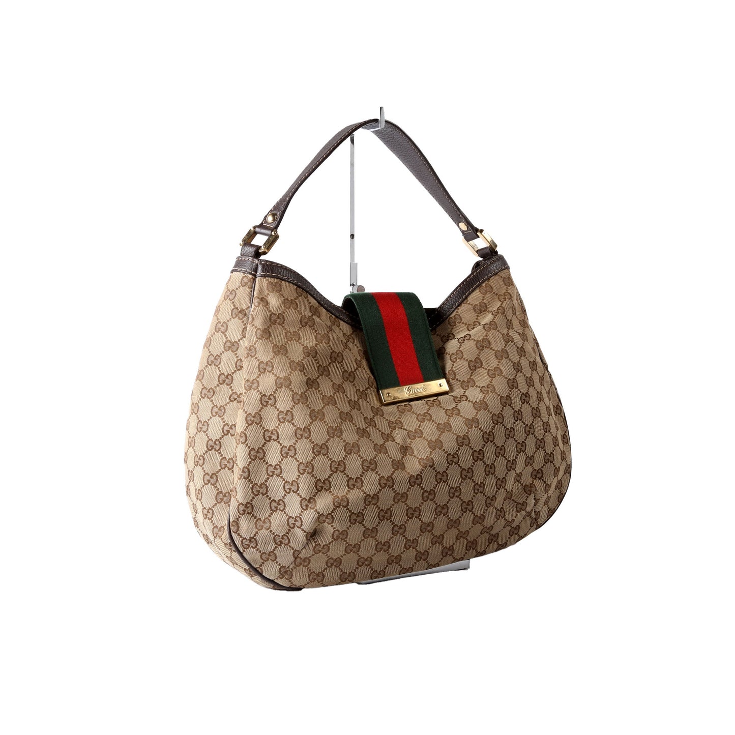 364834 GG Canvas Web Hobo Large Beige/Brown/Red/Green