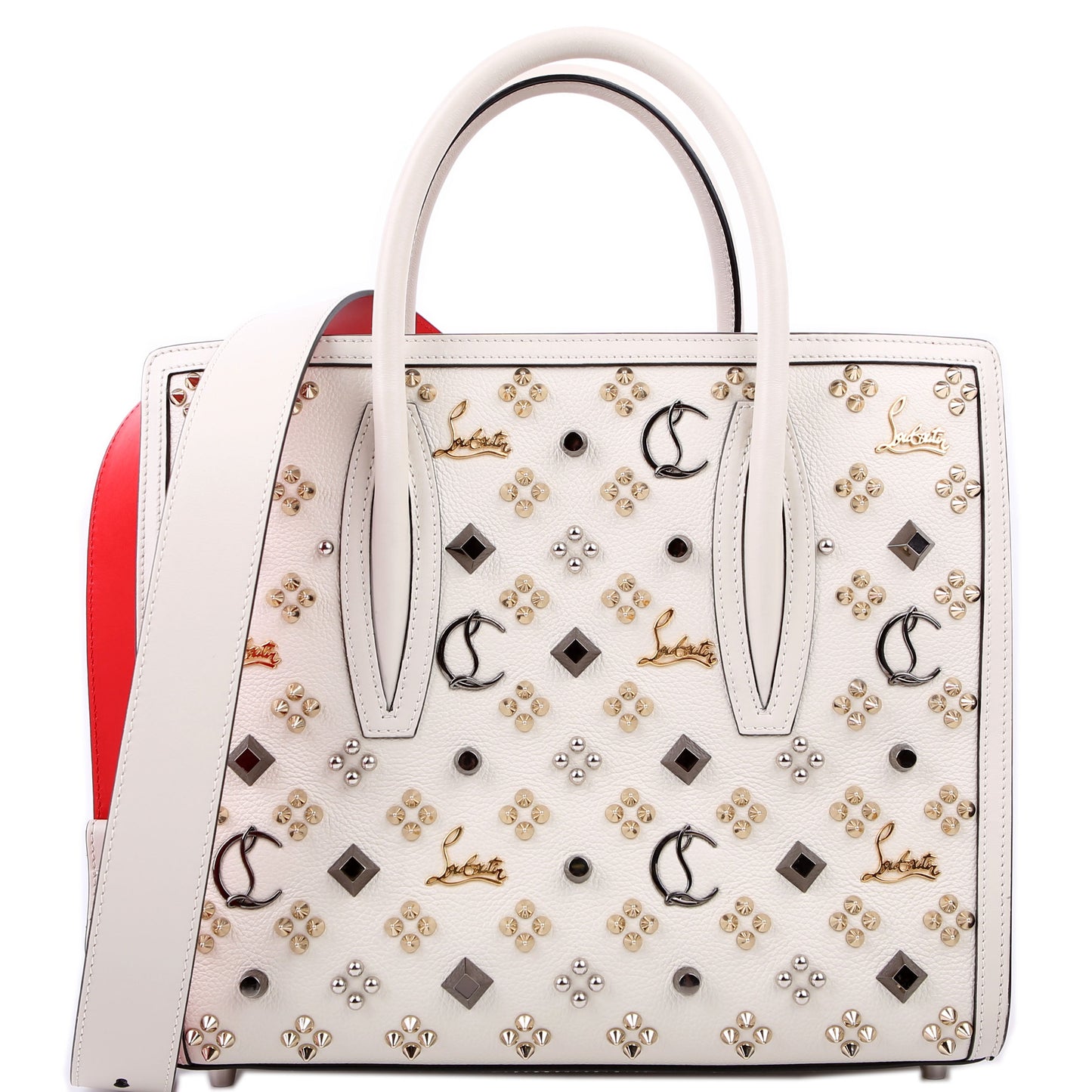 Paloma Medium Satchel Calfskin Spikes Loubinthesky White