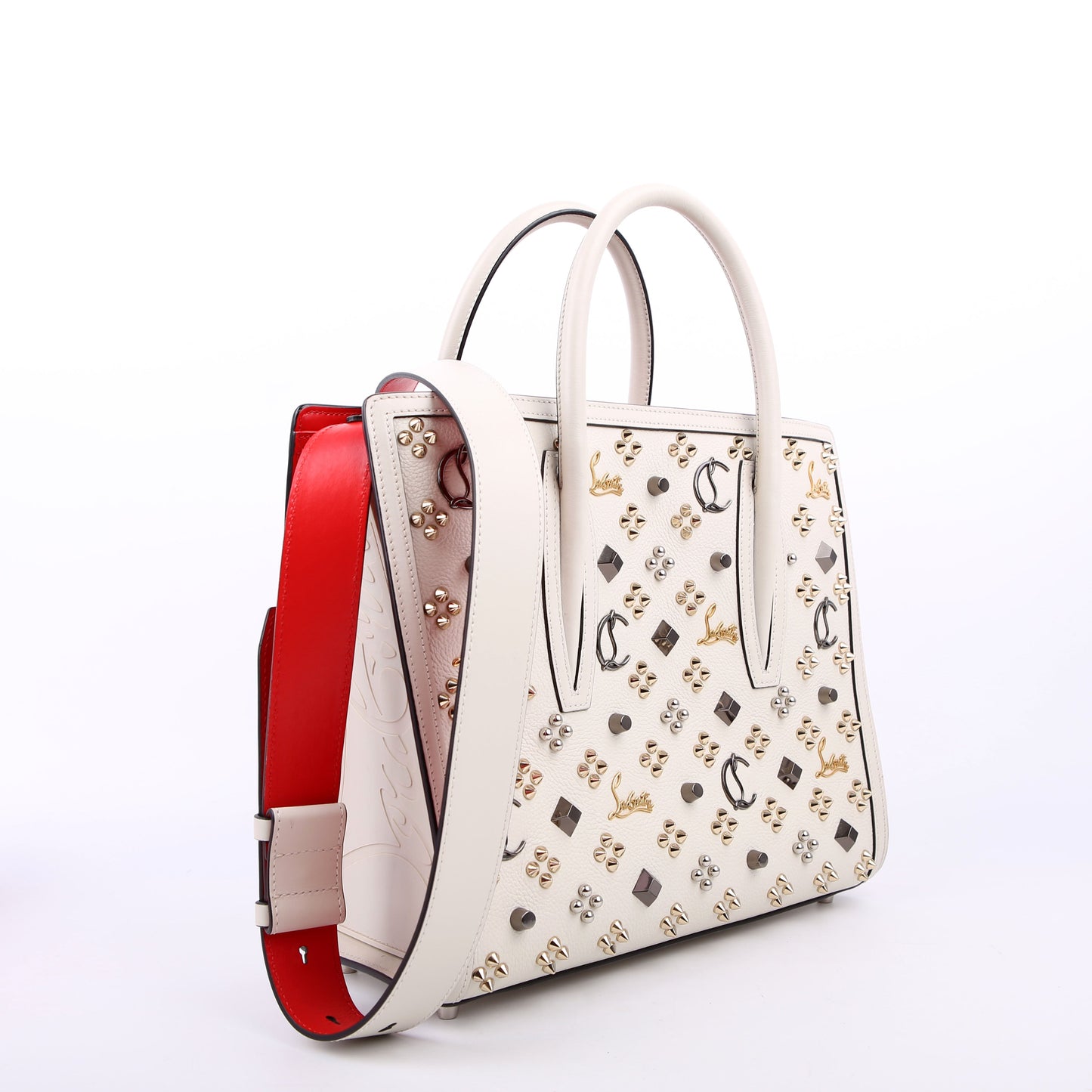 Paloma Medium Satchel Calfskin Spikes Loubinthesky White