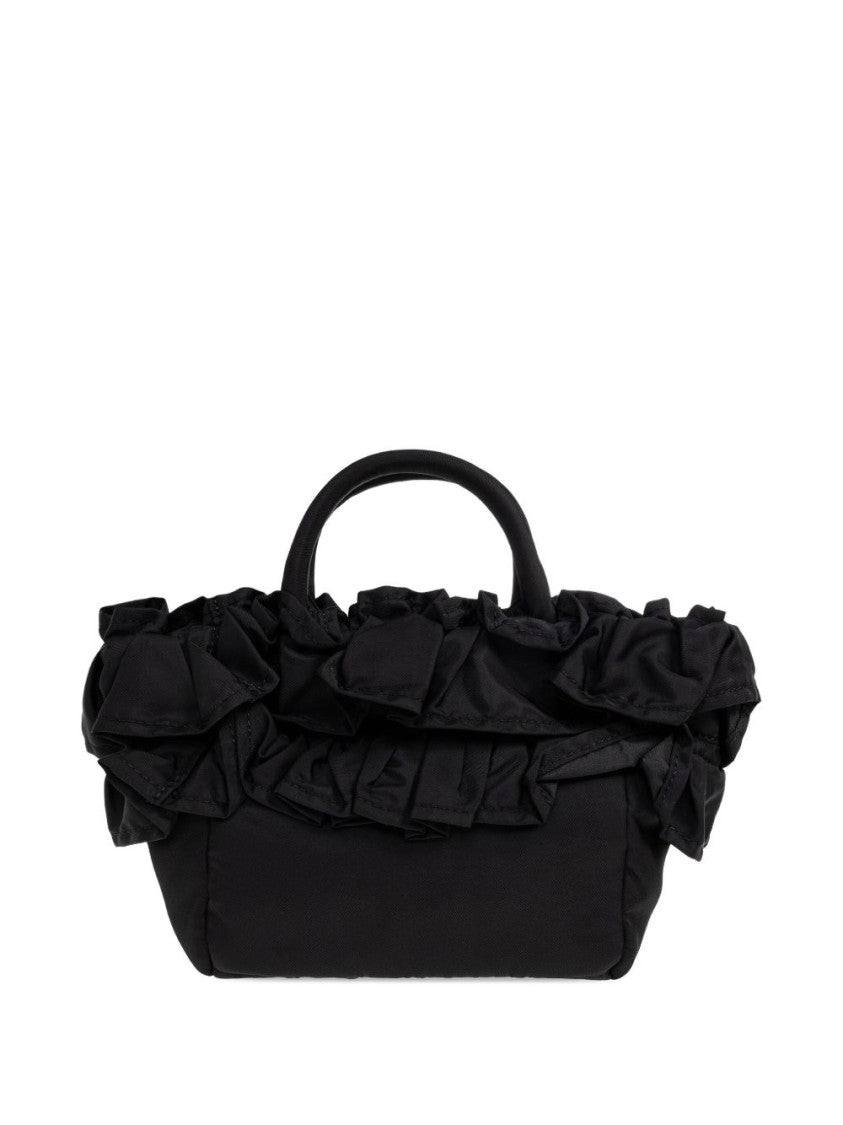 Ganni Structured Black Handbag With Ruffled Detailing