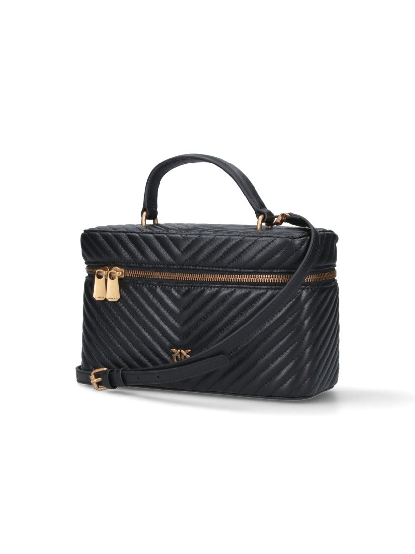 Pinko Quilted Leather Vanity Case With Adjustable Shoulder Strap