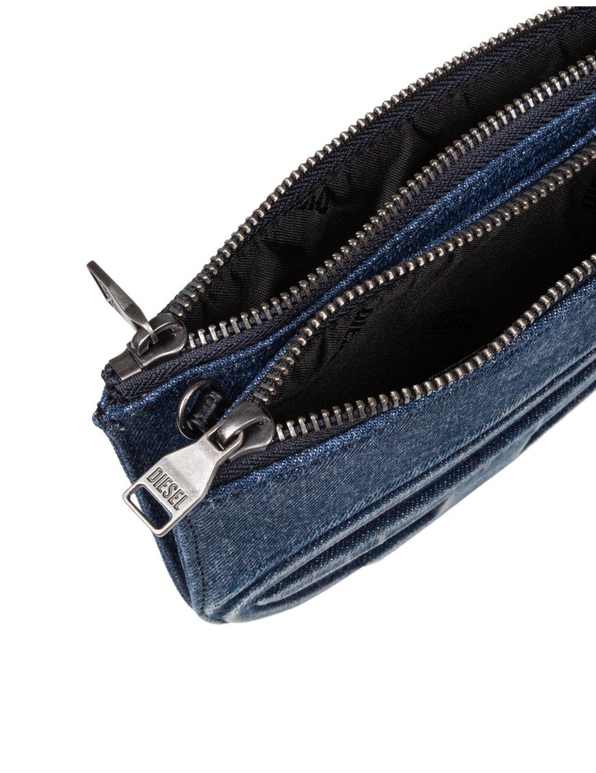 Diesel Twin Denim Shoulder Bag With Embossed Logo