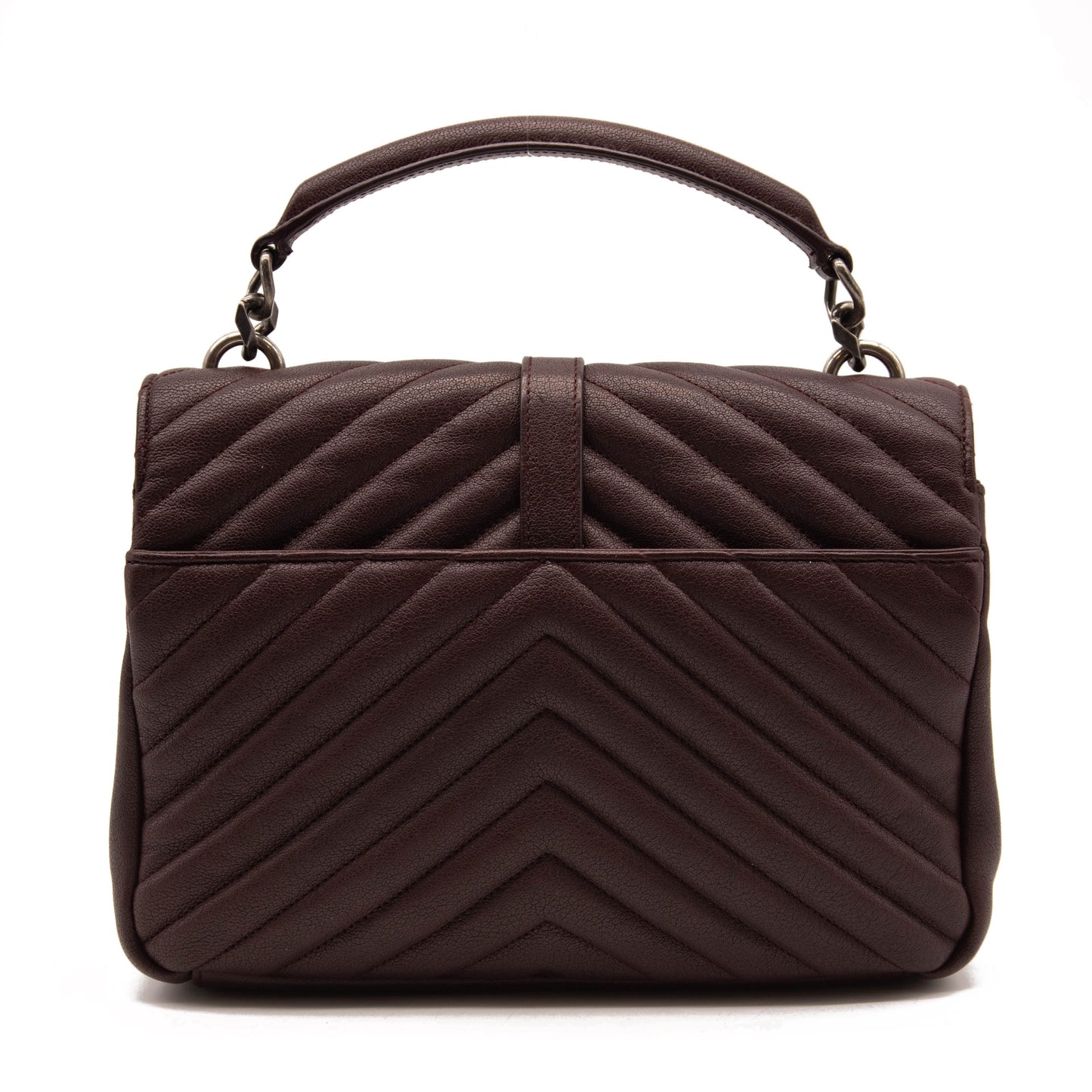 USED Saint Laurent Sheepskin Matelasse Chevron Monogram Medium College Bag Rouge Legion