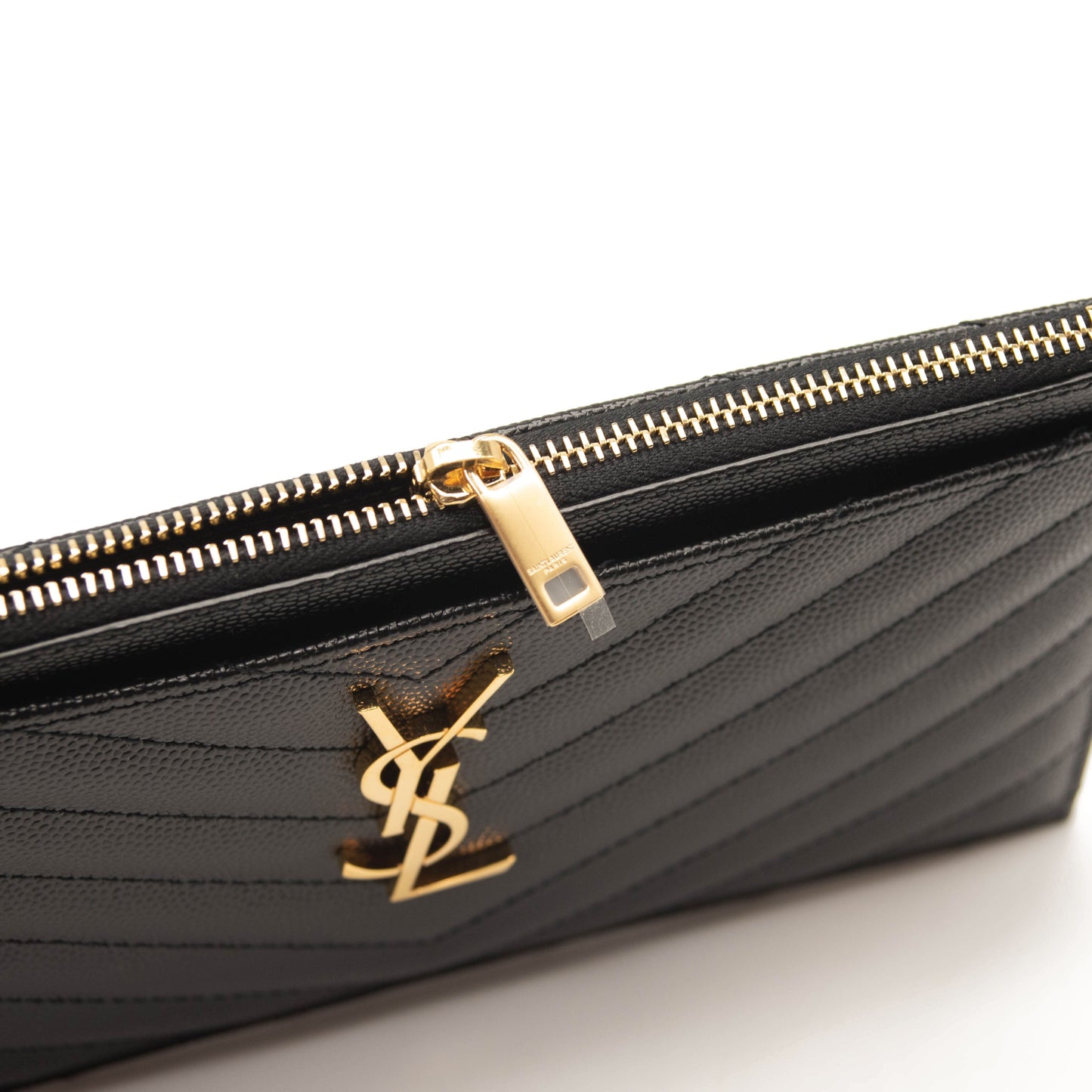 Saint Laurent Grain De Poudre Chevron Monogram Bill Pouch Black YSL