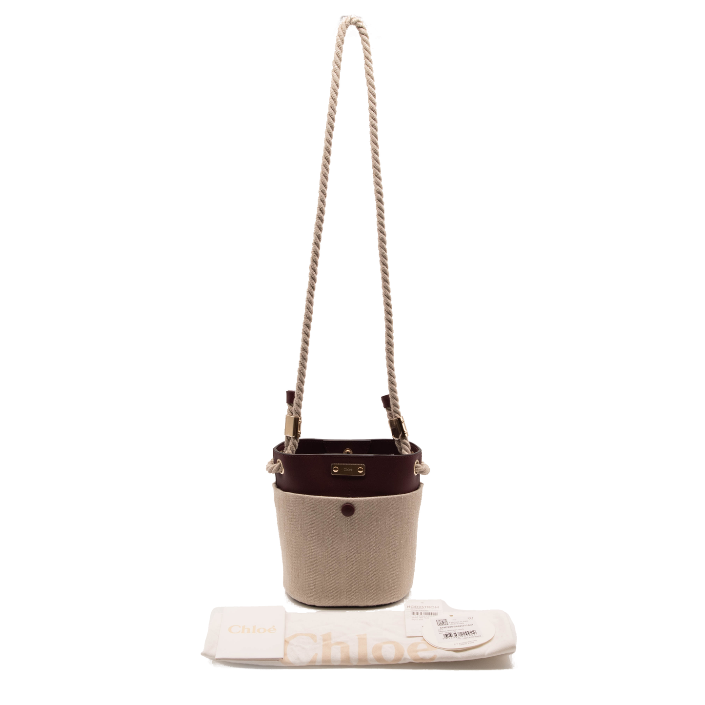 Chloe Key Small Linen & Leather Bucket Bag