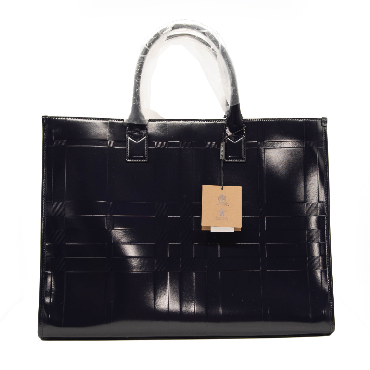 Burberry Denny Embossed Check Leather Tote Blue Patent