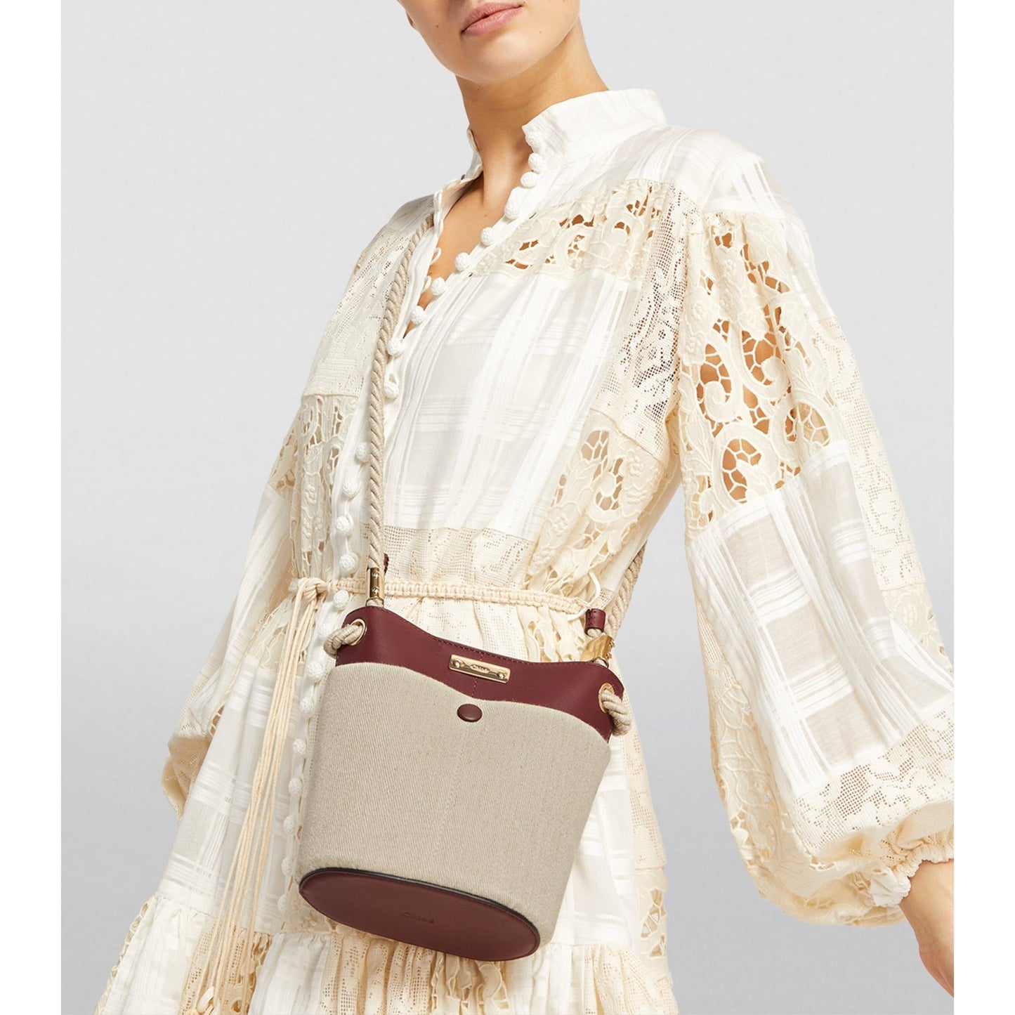 Chloe Key Small Linen & Leather Bucket Bag