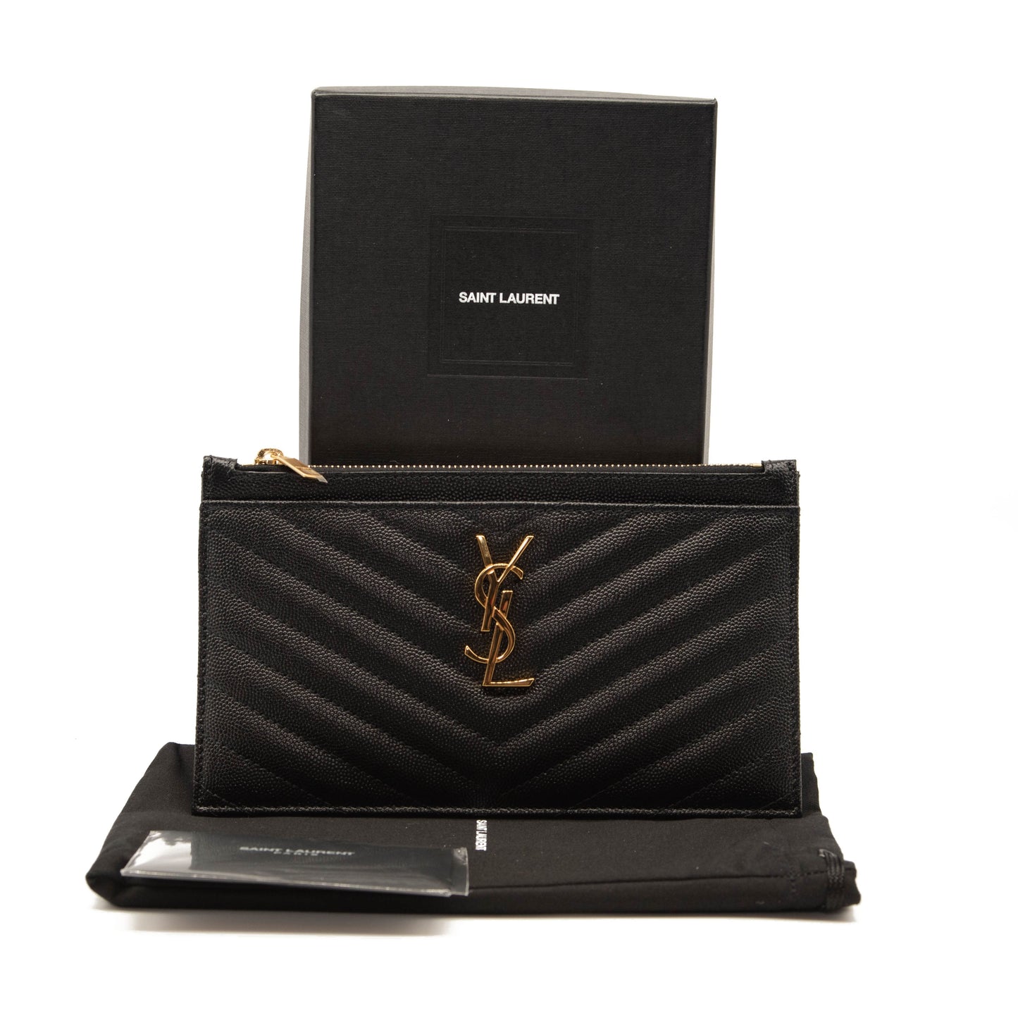 Saint Laurent Grain De Poudre Chevron Monogram Bill Pouch Black YSL
