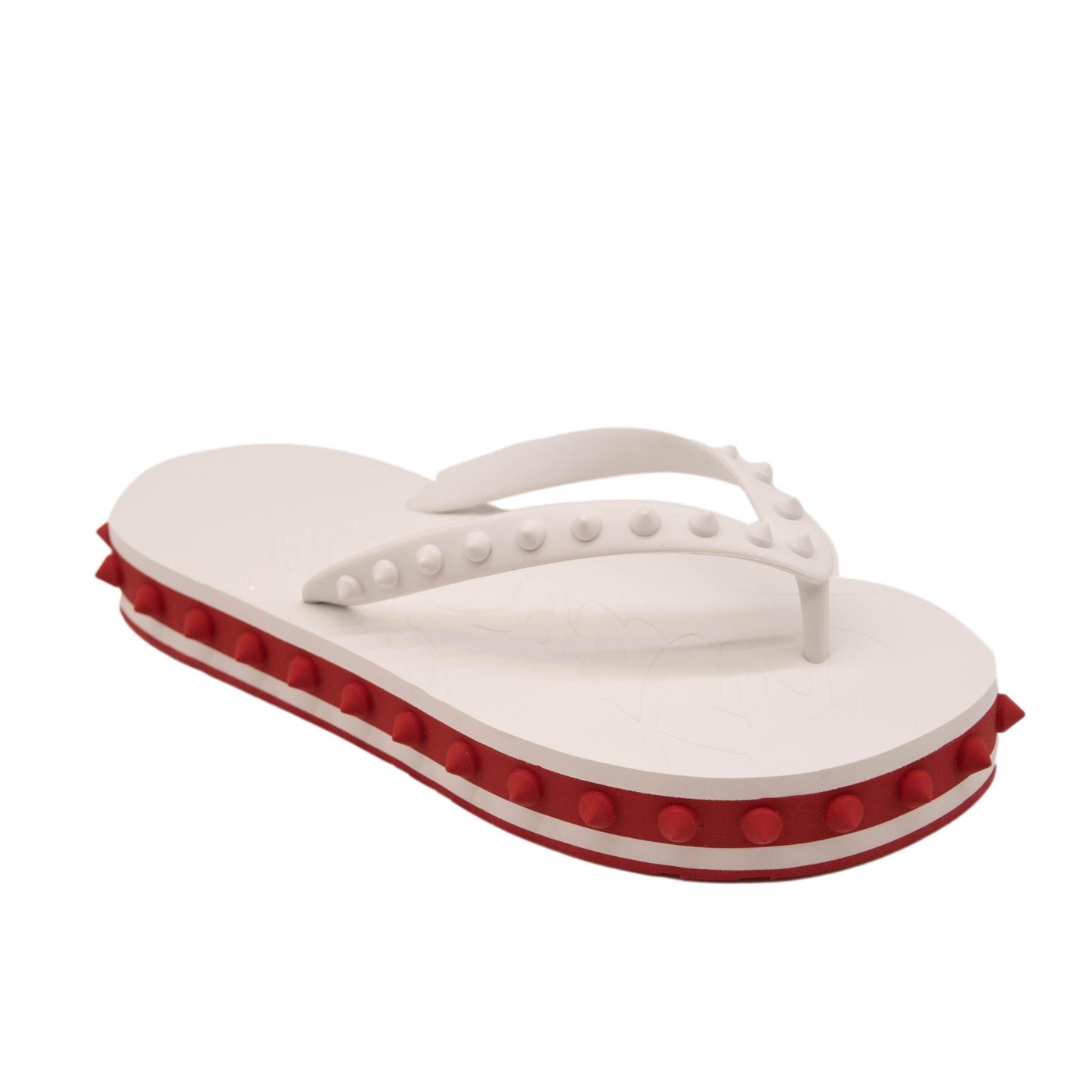 NEW Christian Louboutin Loubi Stud Platform Flip Flop white red sandal 39