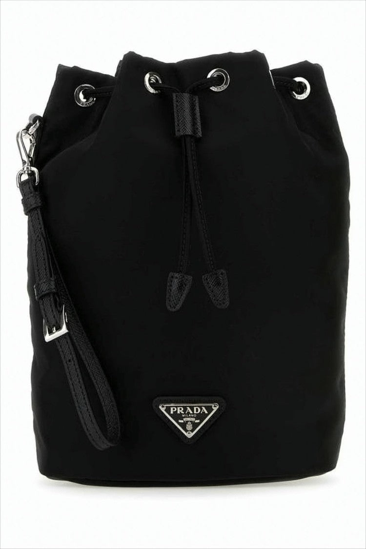 Prada Smooth Nylon And Leather Bag With Drawstring Closure