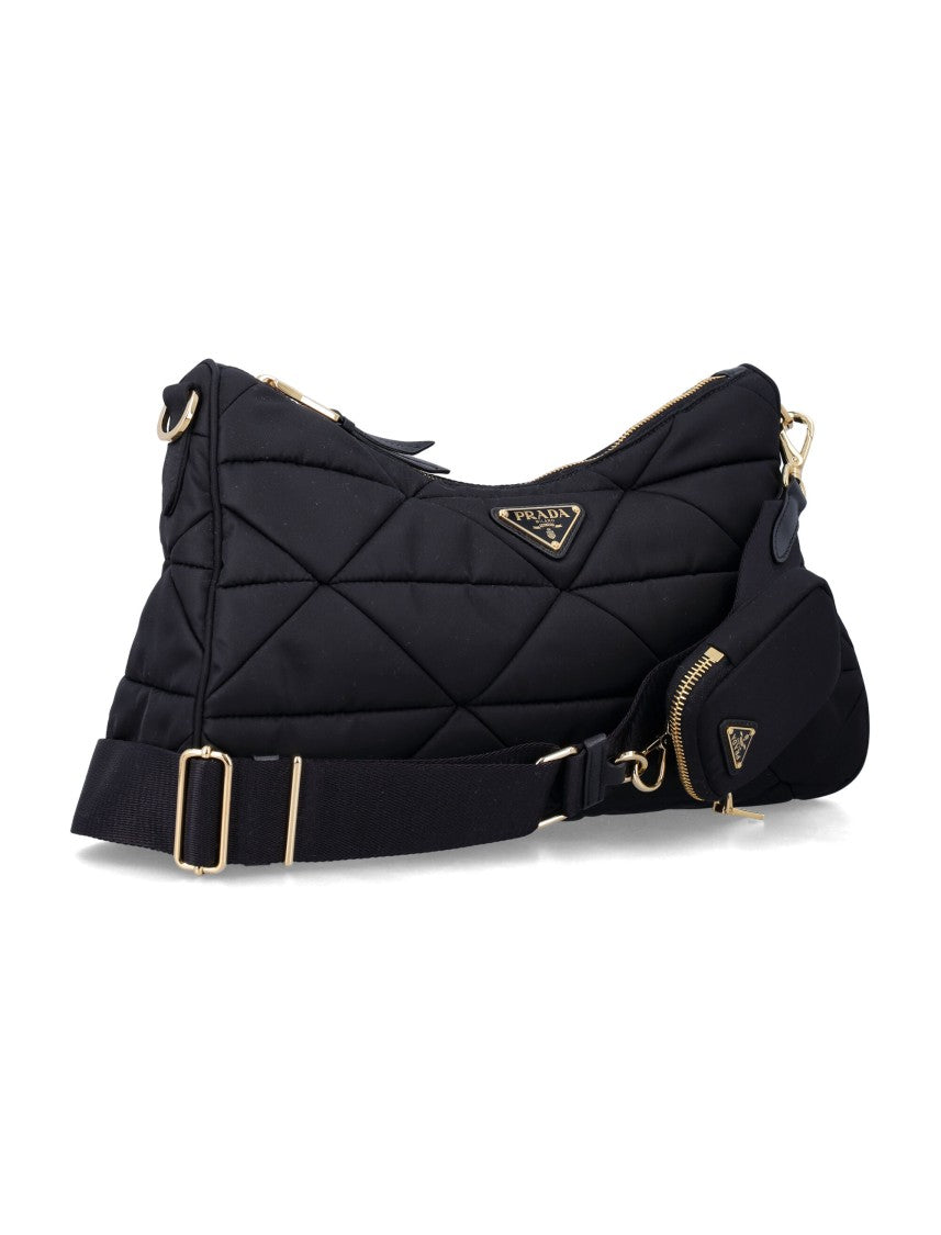 Prada Triangle-Stitched Padded Re-Nylon Bag With Detachable Strap