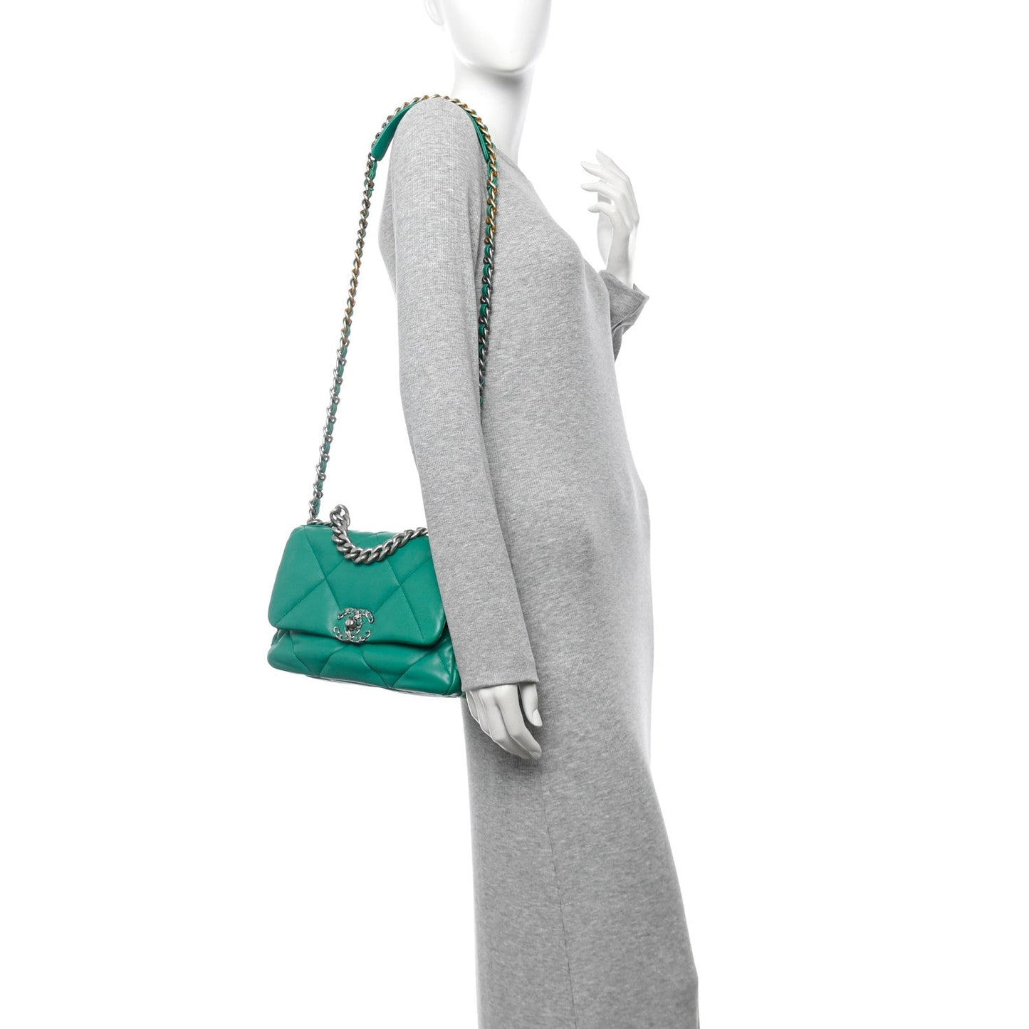 Lambskin Quilted Medium Chanel 19 Flap Green