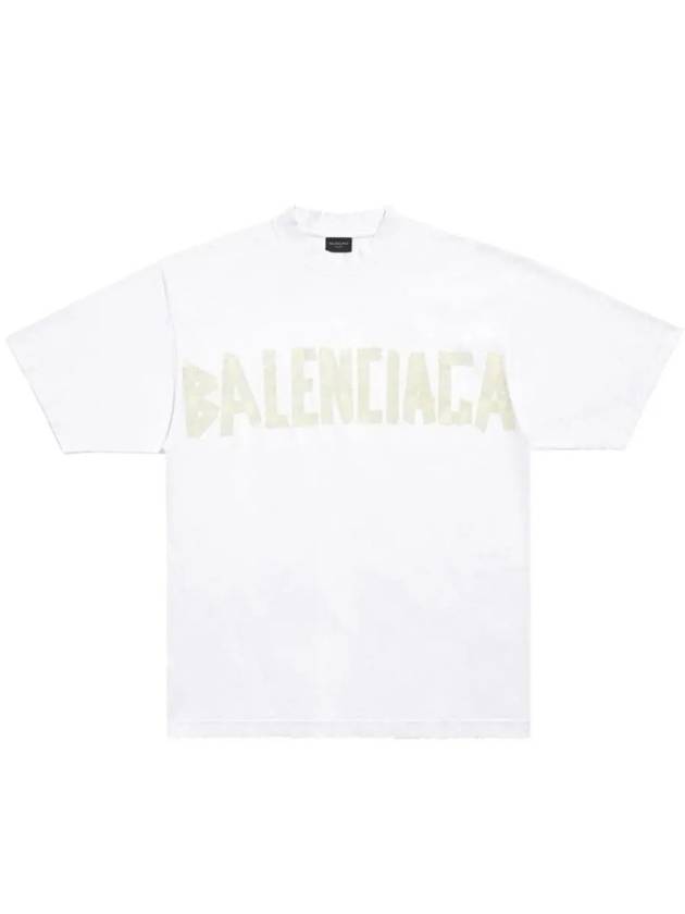 Luxury Balenciaga Trending 2025 Tape Type Logo Medium Fit Short Sleeve T-Shirt White