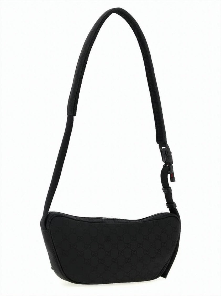 Gucci Black Nylon Shoulder Bag With Embossed Pattern