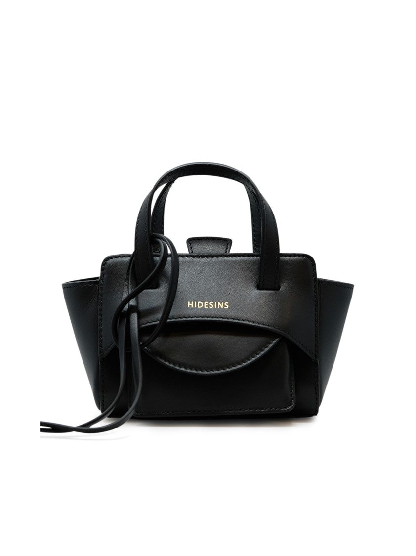Hidesins Compact Black Leather Handbag With Structured Silhouette And Flap Closure