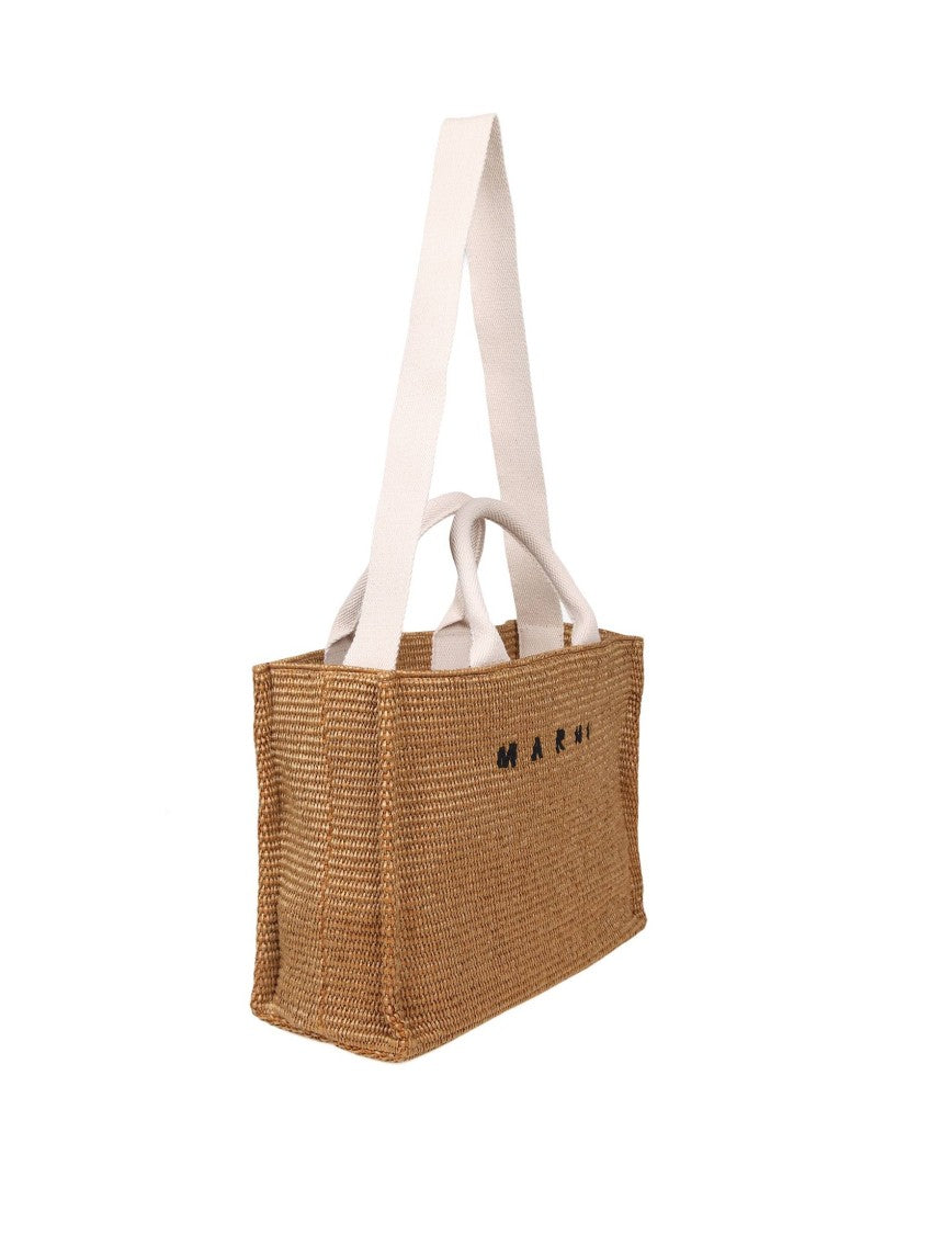 Marni Shopping Small In Natural Color Raffia Effect Fabric