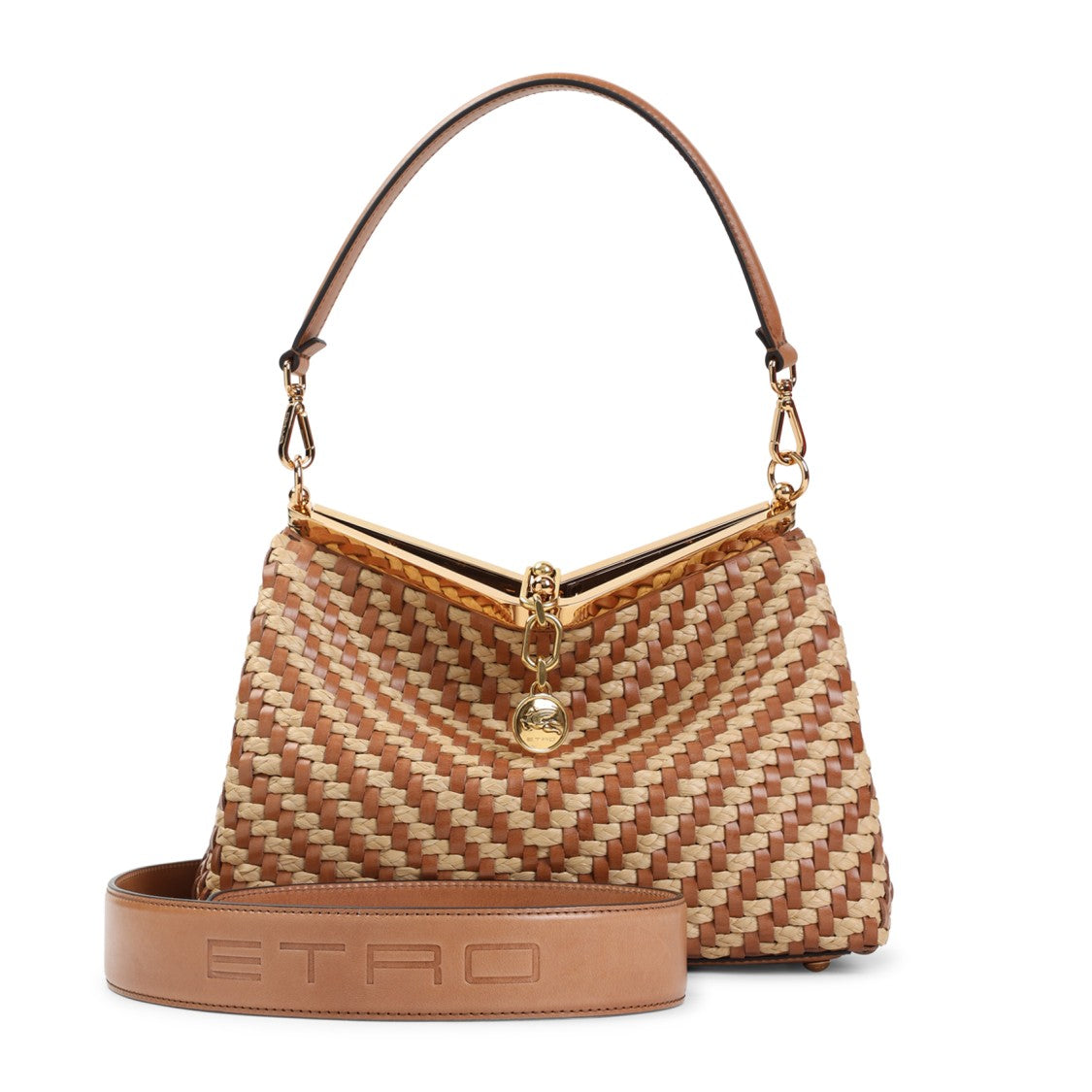 Etro Brown Raffia Vela M Rafia Shoulder Bag