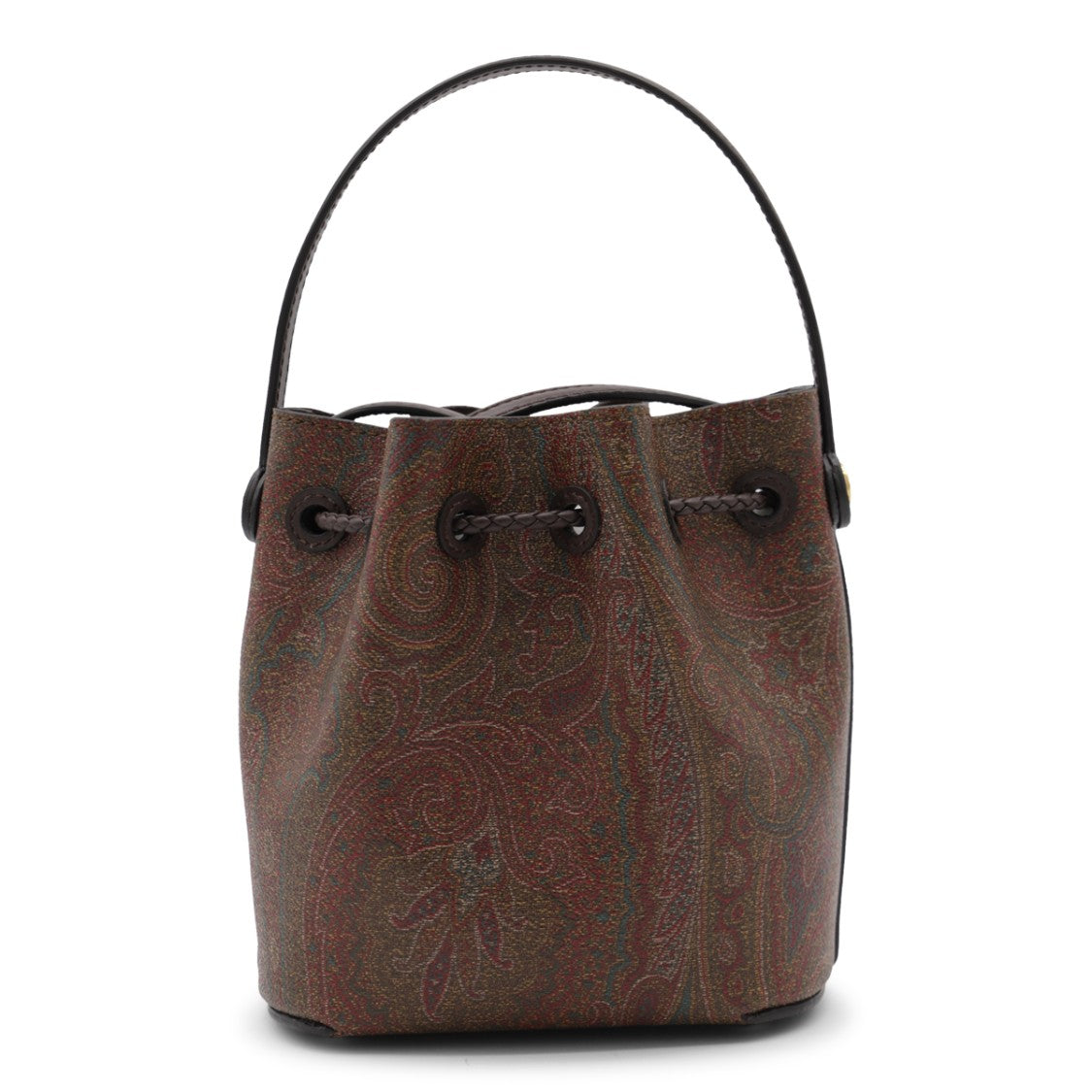 Etro Paisley Patterned Brown Cotton Satchel With Gold-Tone Accents