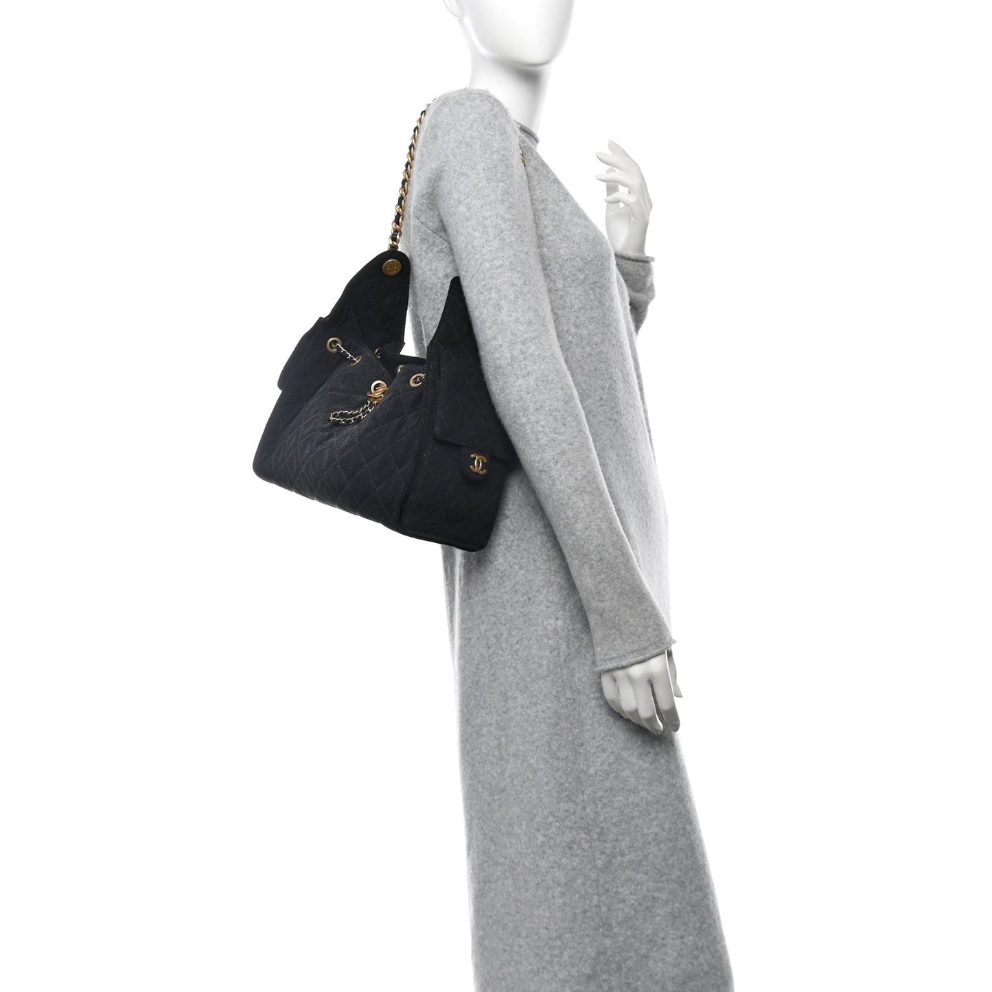 Washed Denim Quilted Small Chanel 25 Handbag Black