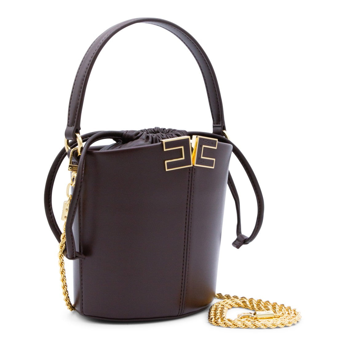 Elisabetta Franchi Structured Brown Leather Bucket Bag