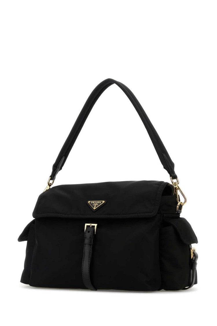 Prada Nappa Leather Tote Bag With Flap Closure And Gold-Tone Accents