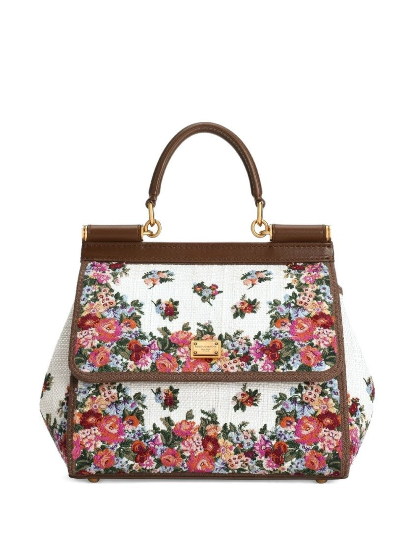 Dolce & Gabbana Floral-Print Structured Handbag With Leather Trim