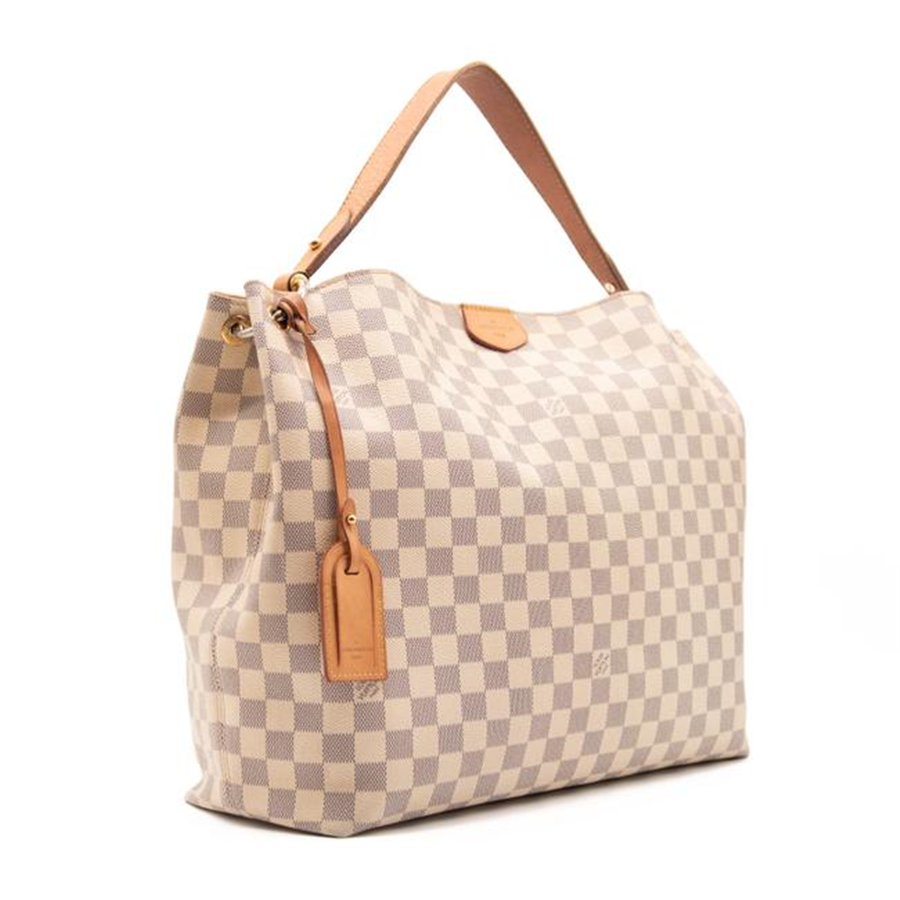 Louis Vuitton Graceful Damier Azur Mm Rose Ballerine White Canvas Tote
