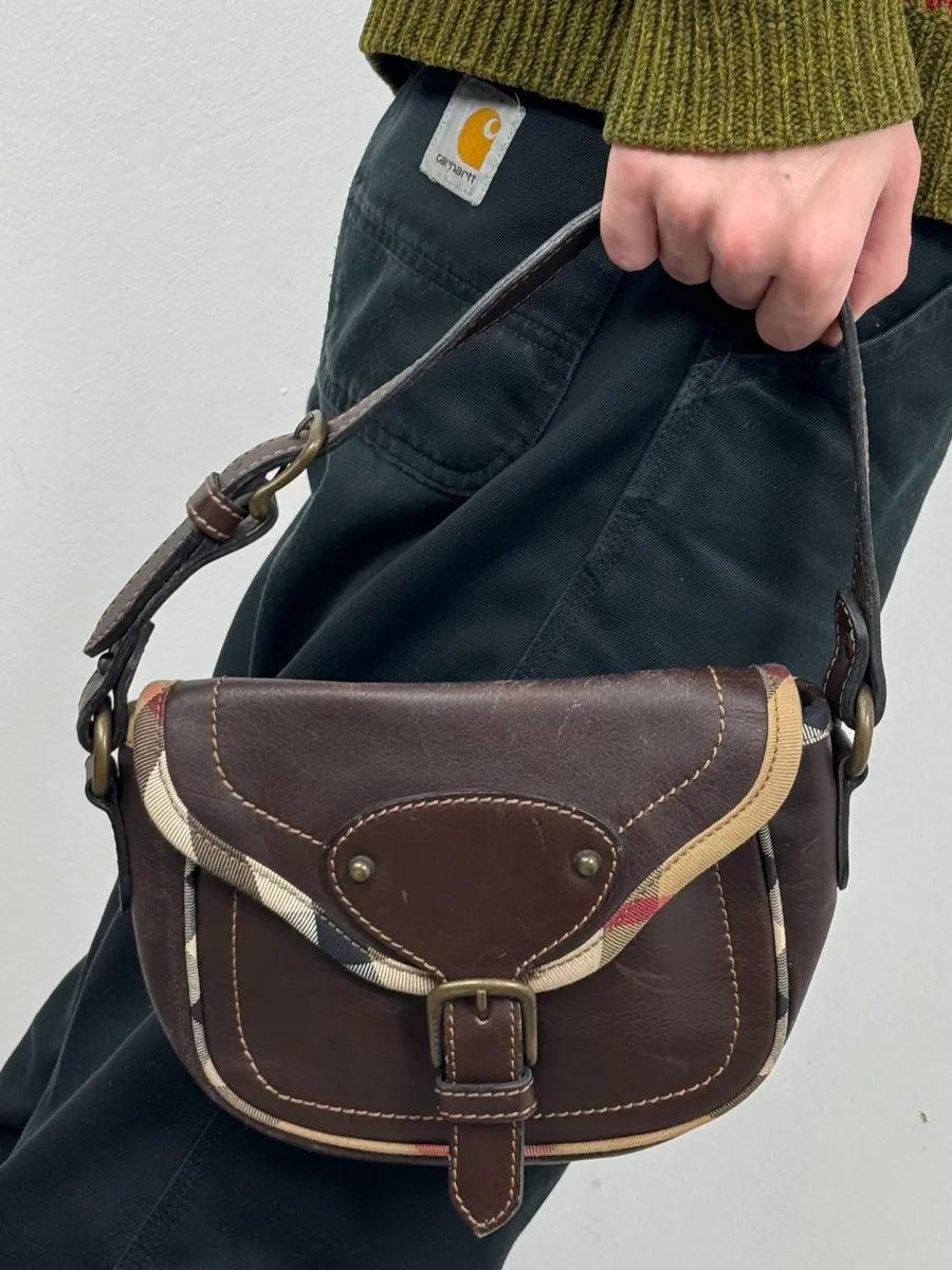 2000s Burberry Brown Leather Handle Bag