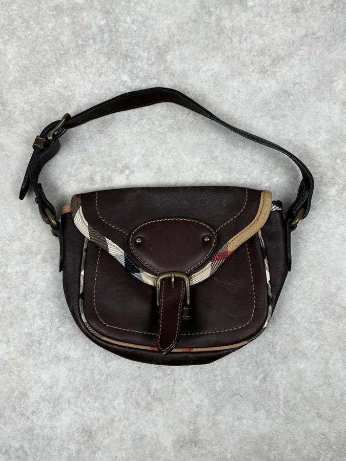 2000s Burberry Brown Leather Handle Bag