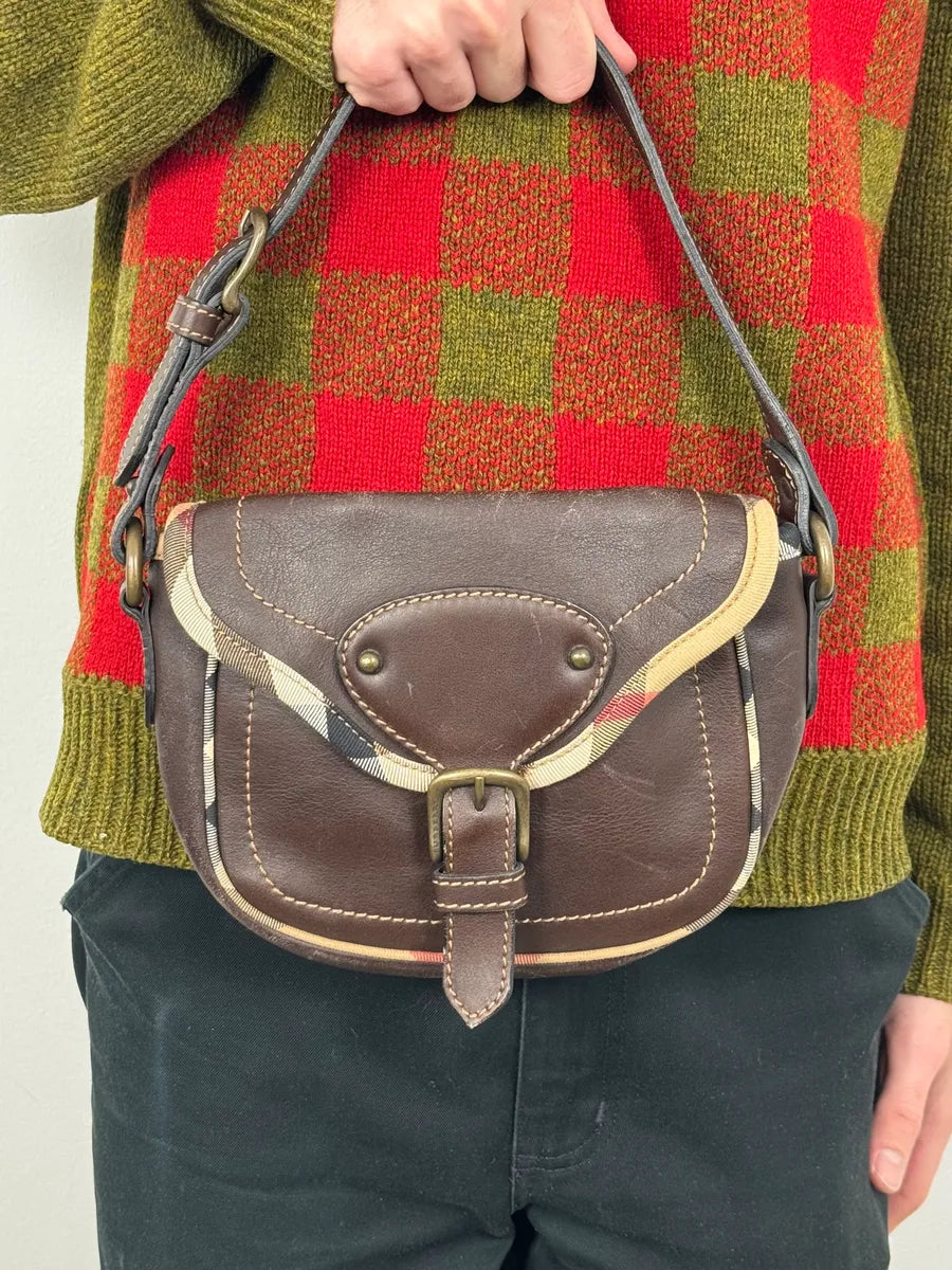 2000s Burberry Brown Leather Handle Bag