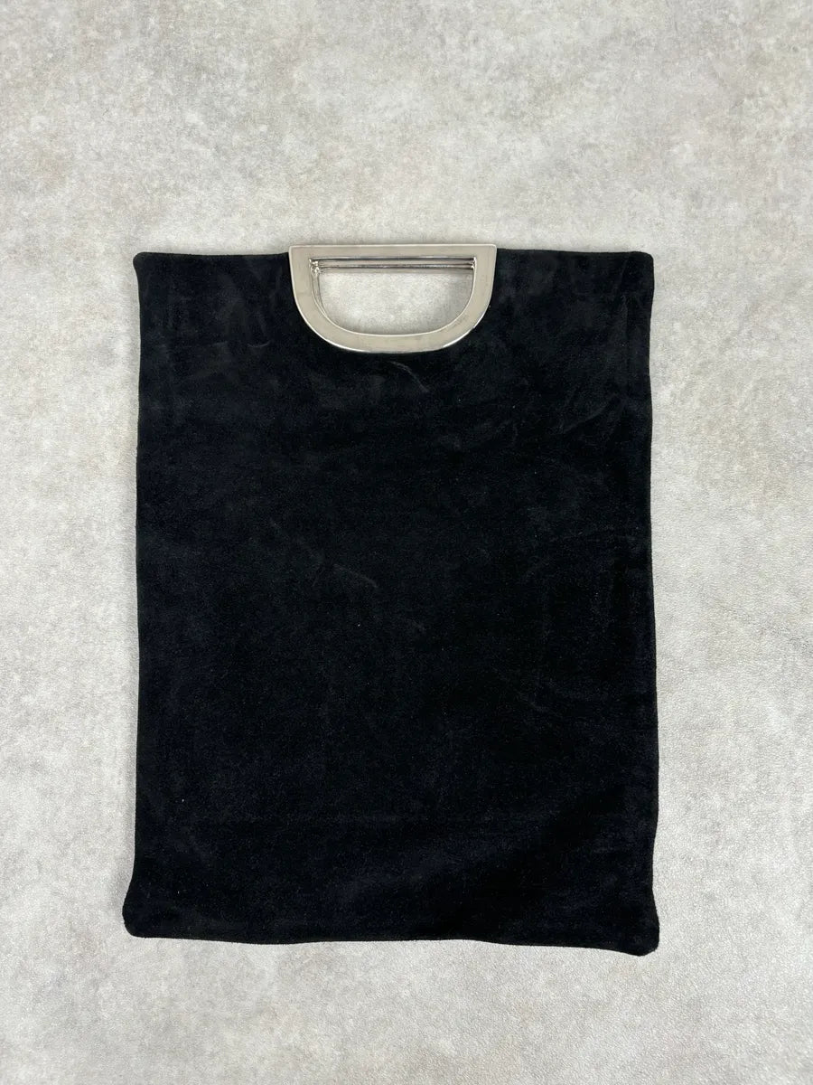 2000s Cavalli Pure Black Leather Metal Handle Bag