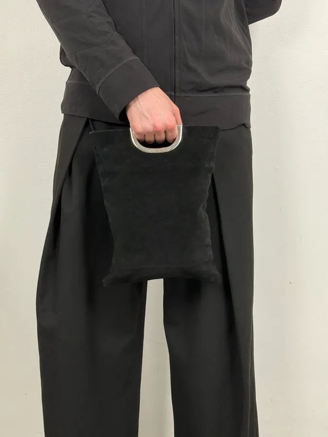 2000s Cavalli Pure Black Leather Metal Handle Bag