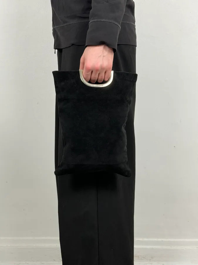 2000s Cavalli Pure Black Leather Metal Handle Bag