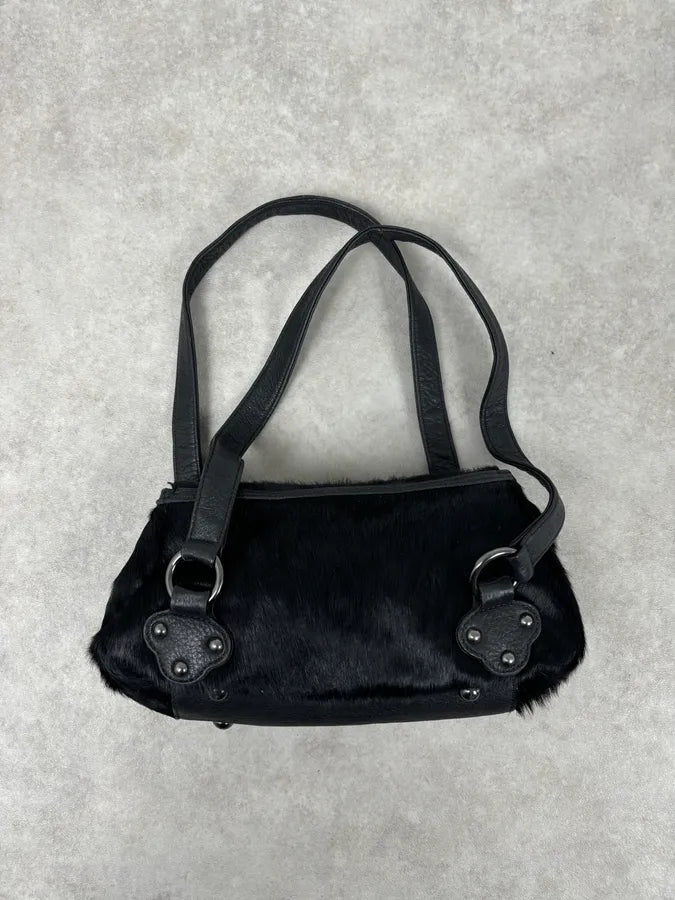 2000s Christian Lacroix Pony Hair Black Leather Handle Bag