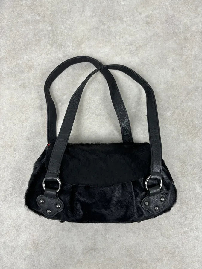 2000s Christian Lacroix Pony Hair Black Leather Handle Bag