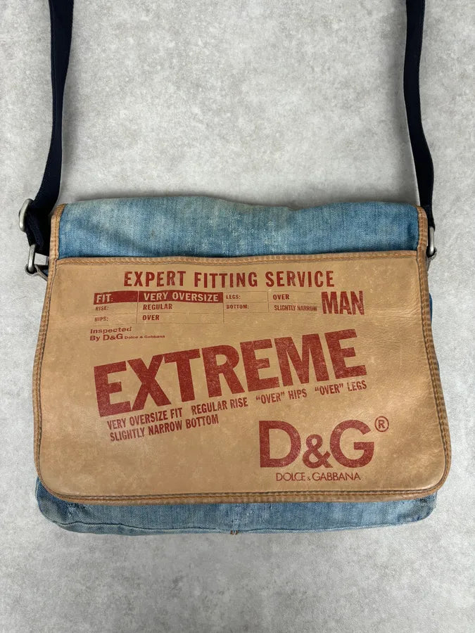 2000s Dolce & Gabbana Blue Denim Extreme Shoulder Bag