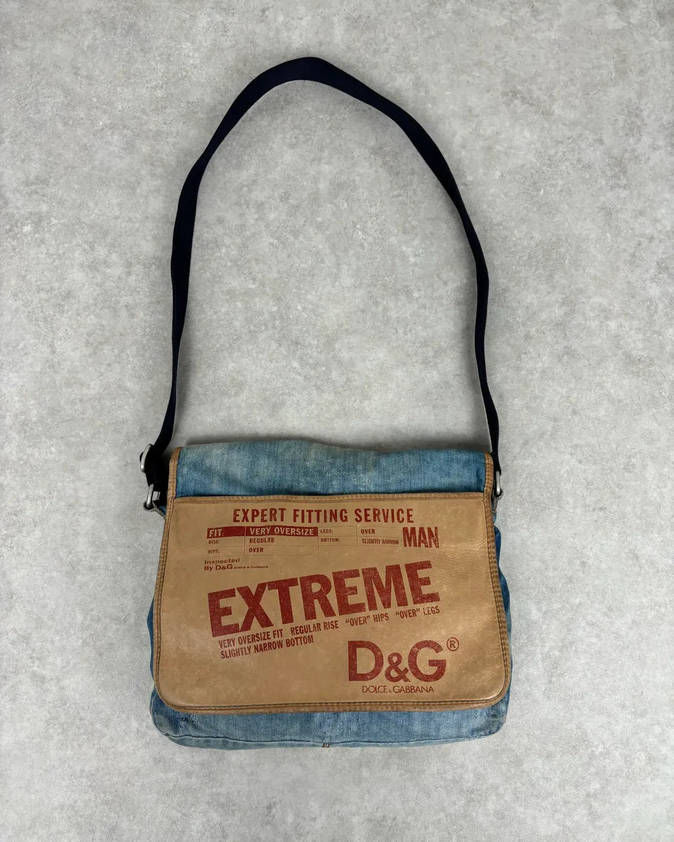 2000s Dolce & Gabbana Blue Denim Extreme Shoulder Bag