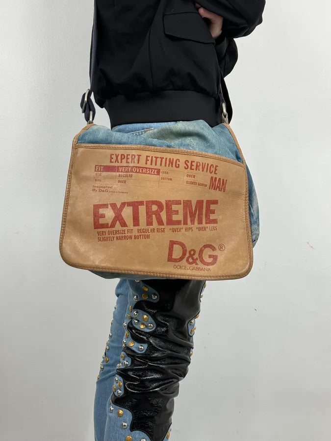 2000s Dolce & Gabbana Blue Denim Extreme Shoulder Bag