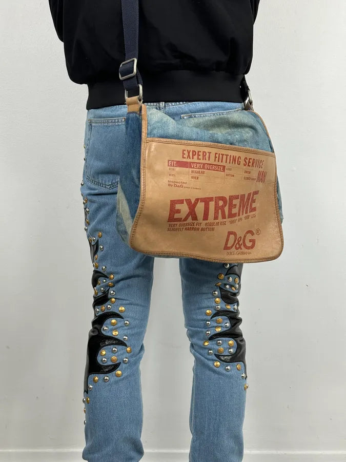 2000s Dolce & Gabbana Blue Denim Extreme Shoulder Bag