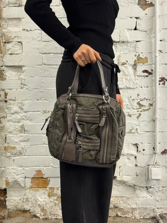 2000s Dolce & Gabbana Khaki Green Multi Zip Mila Handle Bag