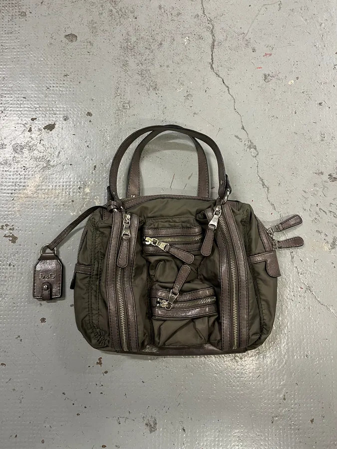 2000s Dolce & Gabbana Khaki Green Multi Zip Mila Handle Bag