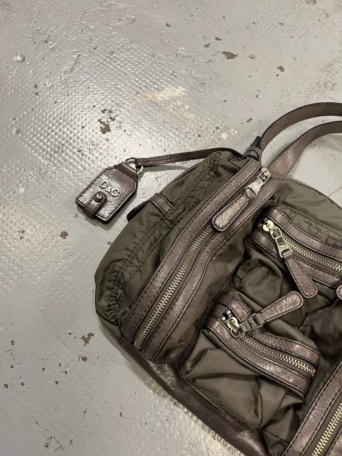2000s Dolce & Gabbana Khaki Green Multi Zip Mila Handle Bag