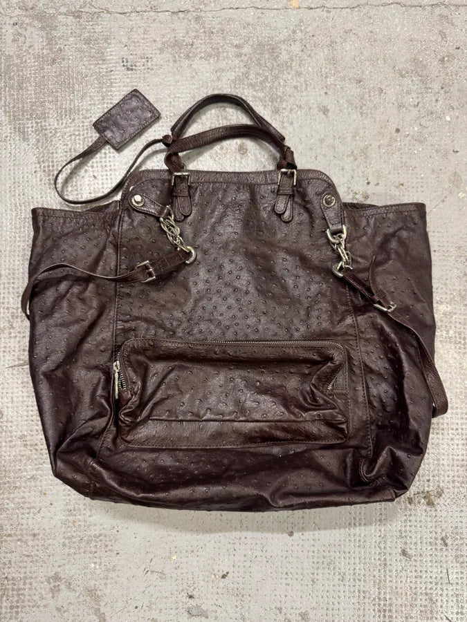 2000s Dolce & Gabbana Ostrich Effect Brown Leather Bag