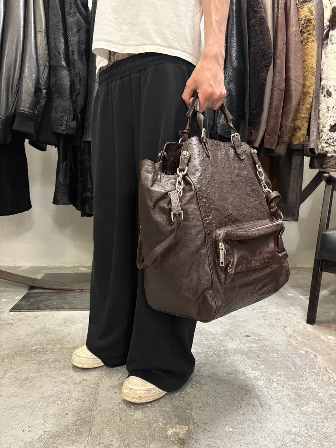 2000s Dolce & Gabbana Ostrich Effect Brown Leather Bag