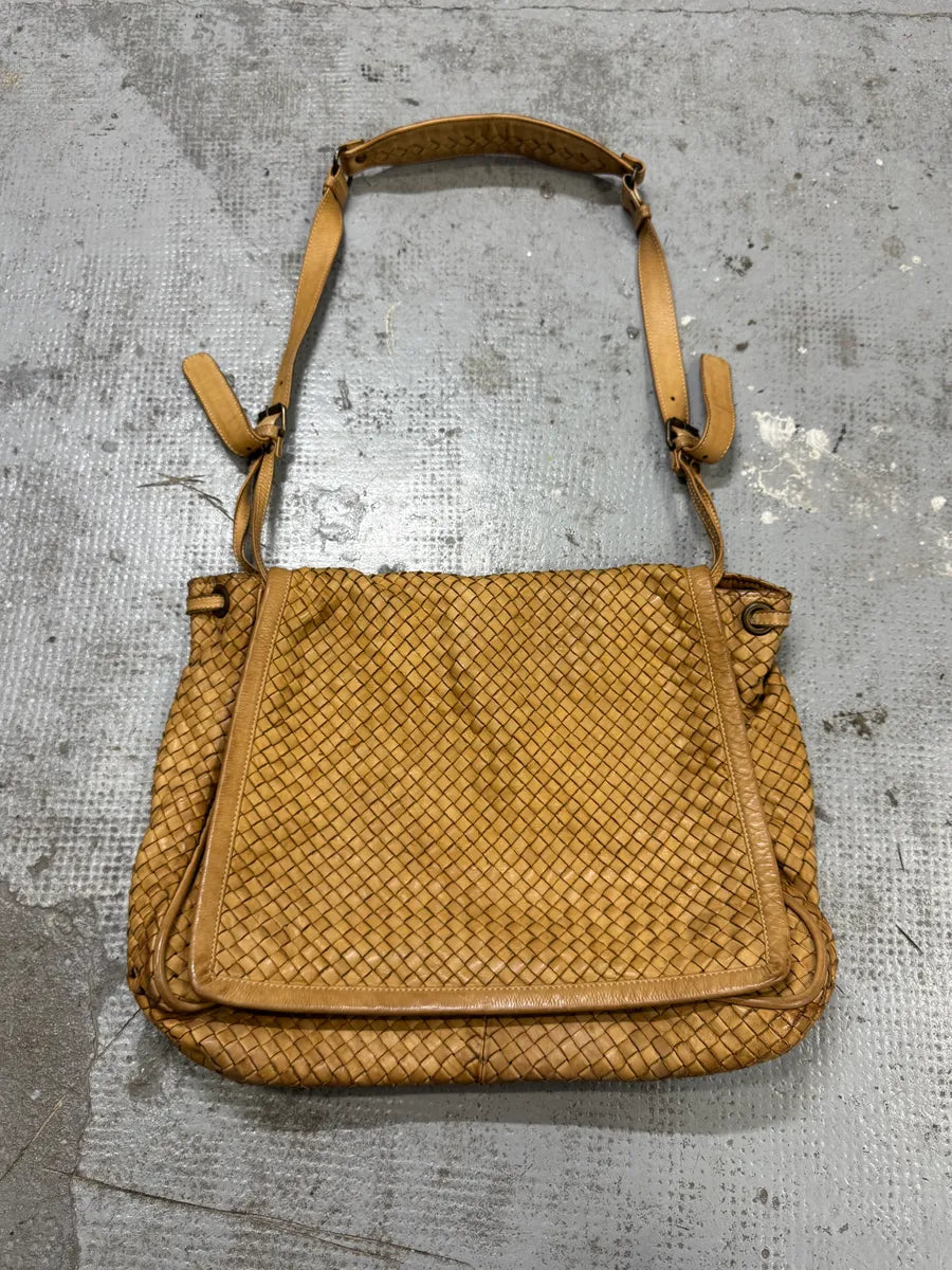 2000s Giorgio Brato Beige Woven Leather Shoulder Bag