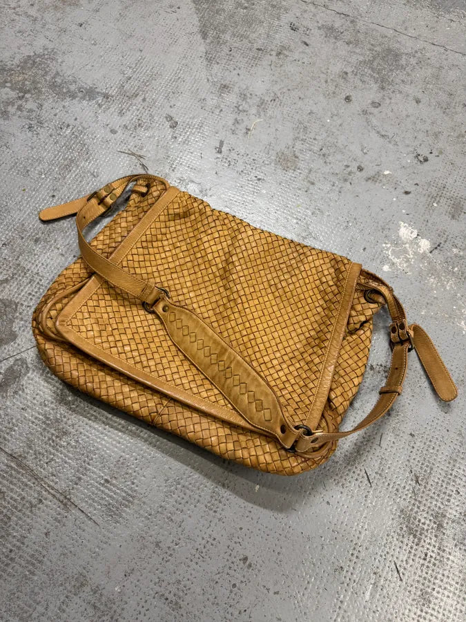 2000s Giorgio Brato Beige Woven Leather Shoulder Bag