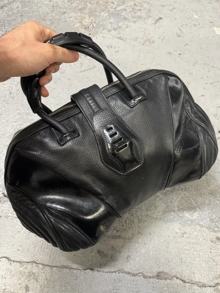 2000s Jean Paul Gaultier Ballistic Black Reinforced Leather Handle Bag